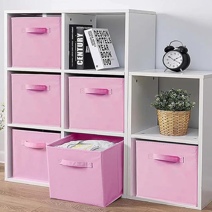 EBIGIC Collapsible fabric Storage bins,cube storage organizer 10.5 * 10.5 * 11 inch,For home and office Collapsible Closet Shelf Organizers, Drawer Organizers(Pink) - Image 6