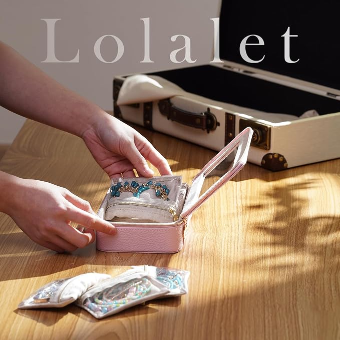 Lolalet 8 in 1 Travel Jewelry Case with Velvet Pouches, Clear Window Travel Jewelry Organizer Bags for Earrings, Bracelets, Necklaces and Rings, Compact Jewelry Storage for Women Girls -Pink, 7PCS - Image 2