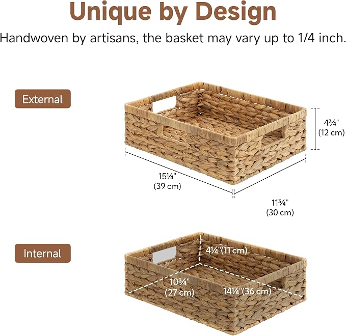 StorageWorks Pantry Baskets, Wicker Storage Baskets for Organizing, Shelves, Pantry Organizers and Storage, Water Hyacinth, 15½"L x 11¾"W x 4 ¾"H - Image 2
