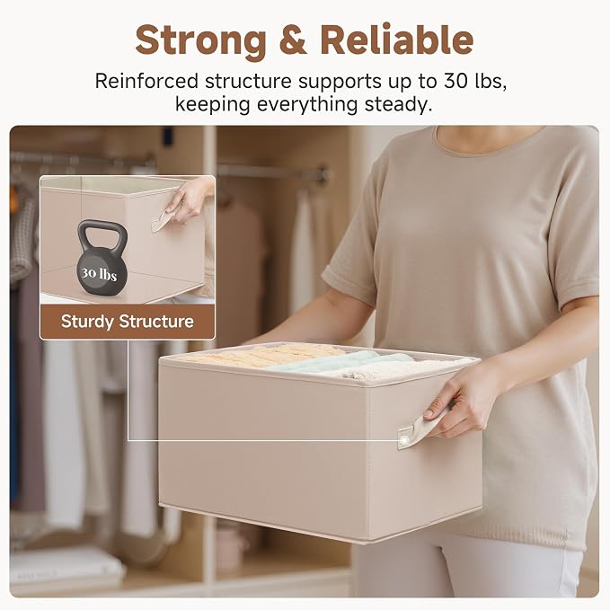 StorageWorks Closet Organizer Storage Baskets, Fabric Storage Bins for Shelves, Closet Organization and Storage Basket, Organizer Bins, Light Brown, 3-Pack, Large - Image 7