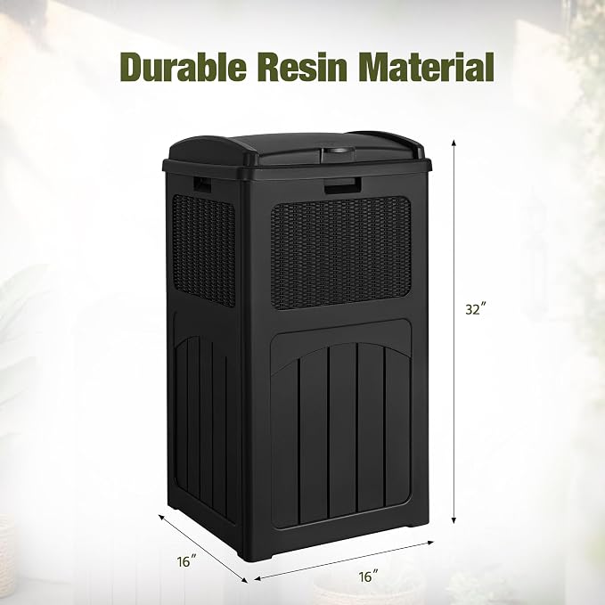 Devoko 33 Gallon Outdoor Trash Can with Dual Lid, Heavy Duty Waterproof Resin Garbage Bins Outside, Hideaway Waste Bins for Patio, Outside Pool, Backyard and Deck (1, Black) - Image 6