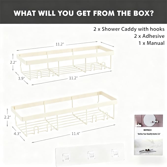 Moforoco Shower Caddy Shelf Organizer Rack, Self Adhesive Black Bathroom Shelves Basket, Home Farmhouse Wall Inside Organization and Storage Decor Rv Accessories, First Camper Apartment Essentials - Image 2