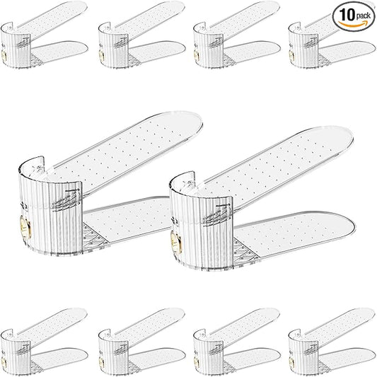 Shoe Slot Organizer,Adjustable Shoe Stacker for a Pair of Shoes,Shoe Holder Space Saver,Double Deck Shoe Riser Shoe Rack,Shoe Organizer for Closet (Clear, 10 Pack) by Puresprout
