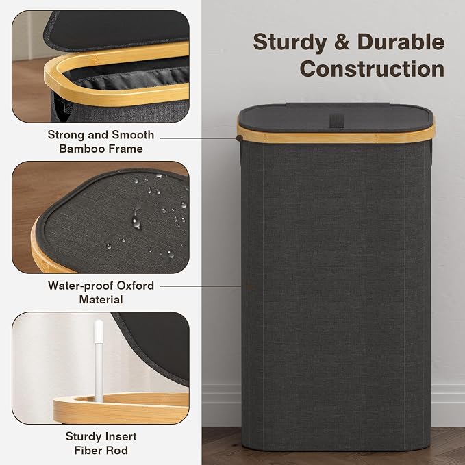 Bathola 75L Slim Laundry Hamper with Lid, Dirty Clothes Hampers for Laundry, Collapsible Laundry Baskets for Small Spaces, Bedroom, Bathroom, Laundry Room, Dark Grey - Image 6