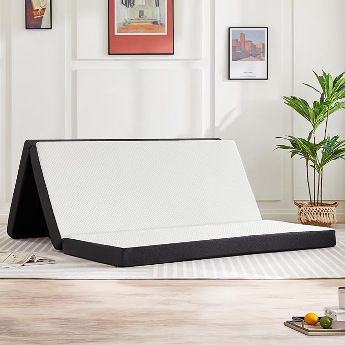 Sweetcrispy Tri-fold Memory Foam Mattress - 3 Inch Twin Size Portable Bed Pad, Foldable Floor Mat, Collapsible and Washable Cover with CertiPUR-US Certified, for Travel & Camping & Yoga