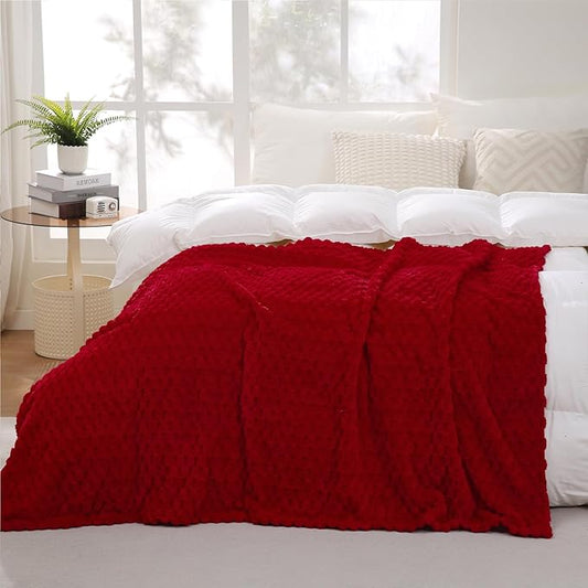 Puncuntex Red Throw Blanket 90"×90" inches Fuzzy 3D Jacquard Decorative Flannel Fleece Super Soft Plush Cozy Blanket for Couch Sofa Chair Lightweight
