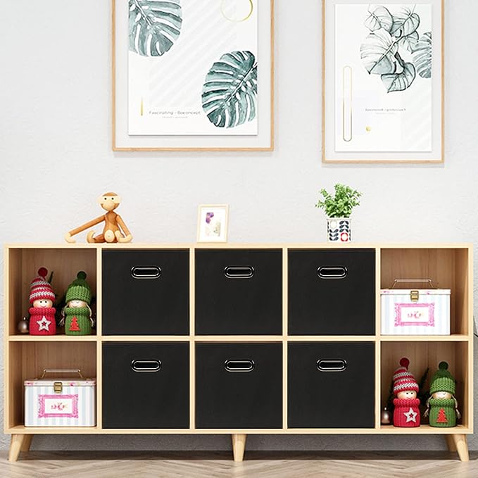 Yunkeeeper storage bins Cubes, Fabric Cube Organizer with Handle, Foldable Cube Bins for Cloth or Accessary Storage, 11x11x11, Set of 6, (black) - Image 6