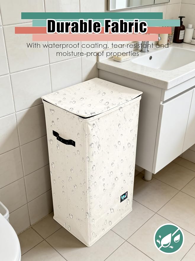WTREE Laundry Hamper with Lid, Reinforced Sturdy Clothes Hamper with Anti-Puncture Base, Large Collapsible Laundry Basket with Removable Liner Bag, Tall Dirty Clothes Bin for Family, 100L Cream - Image 4