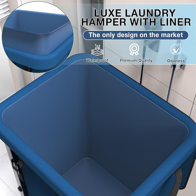 40 Gal(150L) High Grade Large Laundry Basket with Wheels, Rolling Laundry Hamper, Laundry Cart with Metal Frame and Removable Bag Design, Suitable for Laundry Room, Bedroom (Dark Blue, 150L) - Image 3