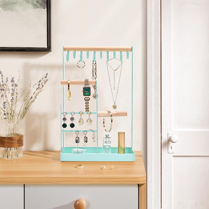 ProCase Cute Jewelry Stand, Aesthetic Jewelry Organizer for Dresser Vanity, Jewelry Holder Display for Necklaces Earrings, Gifts for Teen Girls Women, Bedroom Dorm Decor -Medium, Aqua - Image 5