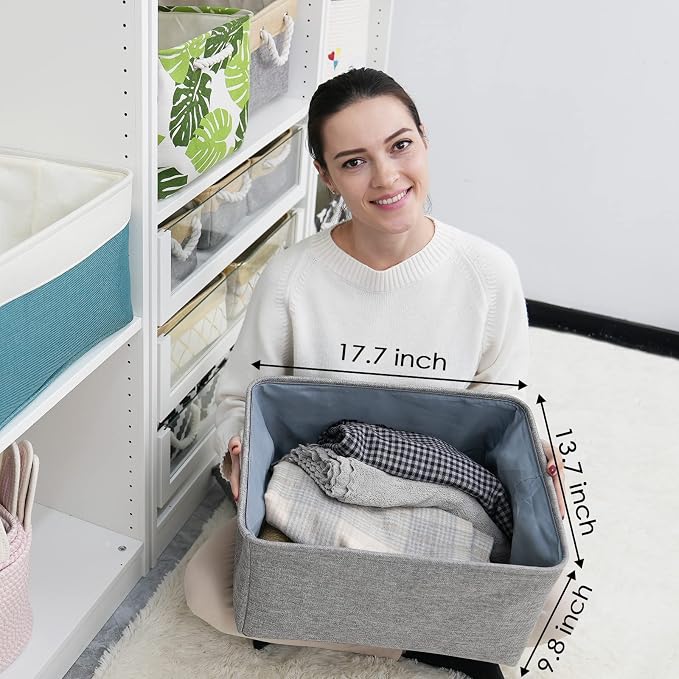 TheWarmHome Fabric Storage Bins Baskets for Organizing, Large Sturdy Storage Basket W/Handles, Decorative Foldable Storage Baskets for Shelves Closet Nursery Toy (X Large - 3 Pack 17.7L×13.8W×9.8H) - Image 2