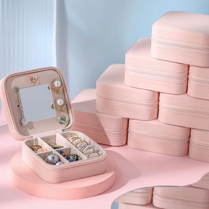 Hillban Bridesmaid Gifts Jewelry Box with Mirror, PU Leather Small Travel Jewelry Case Organizer Storage for Women Girls - Image 5