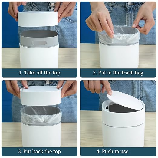 Mini Desk Trash Can with Lid with Trash Bags 180 pcs Press-Top 0.5 Gallon Tiny Countertop Waste Basket Small Table Top Plastic Covered Garbage Bin for Desk Top - Image 3