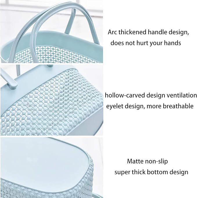rejomiik Portable Shower Caddy Basket, Plastic Organizer Storage Tote with Handles Toiletry Bag Bin Box for Bathroom, College Dorm Room Essentials, Kitchen, Camp, Gym, Blue - Image 3
