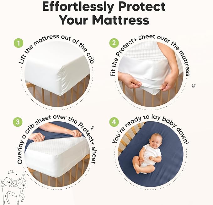 2-Pack Waterproof Crib Mattress Protector Cover Fitted - Quiet Baby Crib Mattress Pad Sheets, 52" x 28" Soft Quilted Cotton Baby Sheet, Machine Washable, Easy Fit, Durable (Mist Rose/Quin)