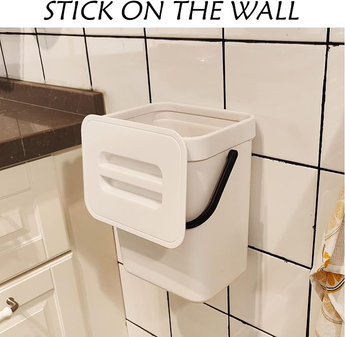 stonespace Hanging Small Trash Can with Lid Under Sink for Kitchen，1.3 Gallon/ 5L Mountable Compost Pail，Kitchen Compost Bin for Countertop, White - Image 4