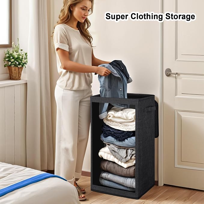 Odonata 75L Slim Laundry Hamper with Lid,Large Foldable Laundry Basket with Removable Bag and Handles Tall Collapsible Dirty Clothes Basket Great for Bedroom, Bathroom, Dorm, College,RV.(Black, 75L) - Image 3