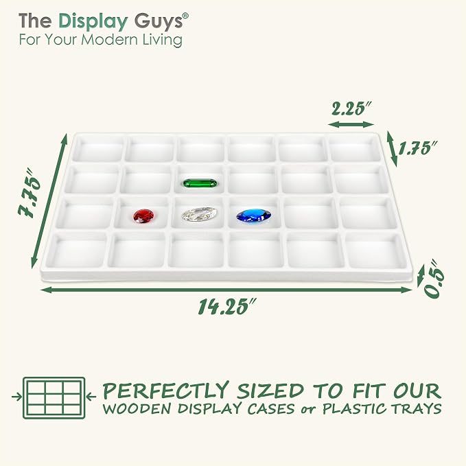 TheDisplayGuys For Your Modern Living 2-Pack 24-Compartments Flocked Velvet Jewelry Display Inserts - Tray/Case Liners - Ring Earrings Storage, (White) by The Display Guys - Image 2