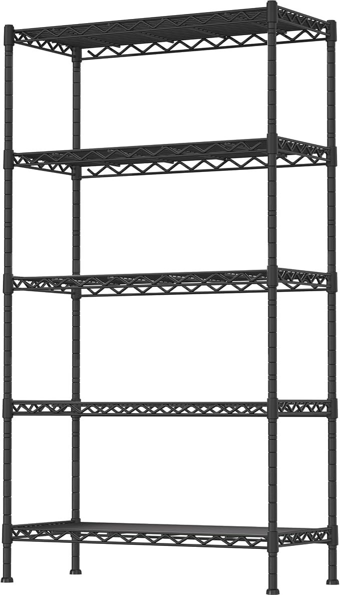 Soywey 5-Shelf Adjustable Heavy Duty Storage Shelving Unit, Metal Organizer Wire Rack for Laundry Bathroom Kitchen Pantry Closet, Black by SoyweyDirect