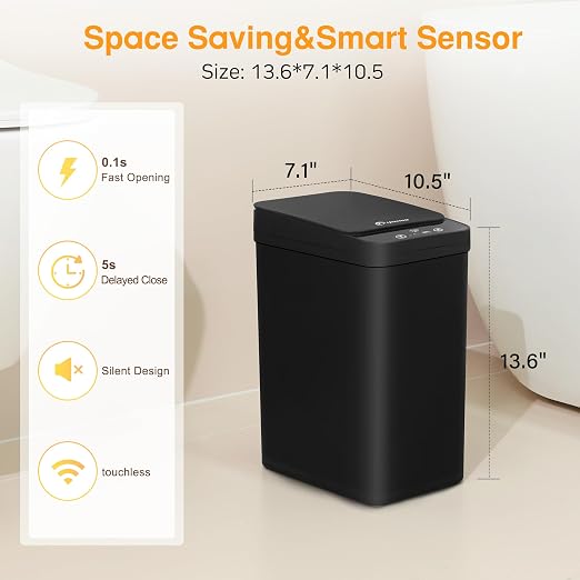4 Gallon Bathroom Smart Touchless Trash Can for Kitchen Automatic Motion Sensor Rubbish Can with Lid Waterproof Narrow Small Garbage Bin for Kitchen, Toilet, Bedroom, RV(Black,Battery) - Image 2