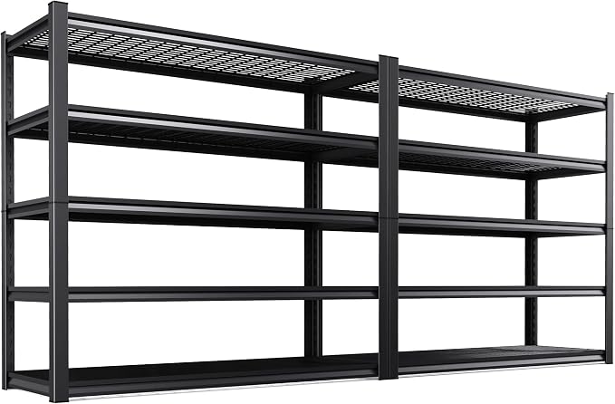 2 Pack Storage Shelves,3000LBS Garage Shelving,Adjustable Garage Shelves,Heavy Duty Metal Shelving, 5 Tier Wood Utility Steel Shelf, Easy-to-Install Shelving Units and Storage 72''x59''x19.7 by KORVENA