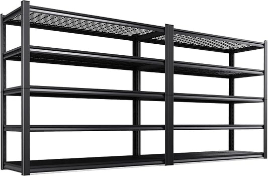 2 Pack Storage Shelves,3000LBS Garage Shelving,Adjustable Garage Shelves,Heavy Duty Metal Shelving, 5 Tier Wood Utility Steel Shelf, Easy-to-Install Shelving Units and Storage 72''x59''x19.7 by KORVENA