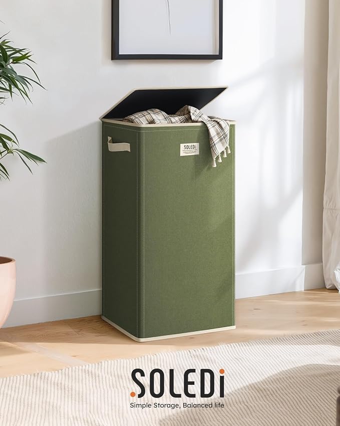 SOLEDI Laundry Hamper with Lid 100L Large & Tall Collapsible Laundry Basket, Clothes Hamper with Bag Removable Easy to Carry, Dirty Hampers for Bedroom, Bathroom, Dorm, College, Avocado - Image 9
