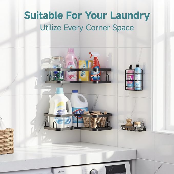 Veken Corner Shower Caddy 4-Pack, Advanced Rustproof Design, No Drilling Adhesive Shelves, Rack with Soap Holder, Large Capacity Bathroom Organizers and Storage, Wall-Mounted Kitchen&Home Decor,Black - Image 9