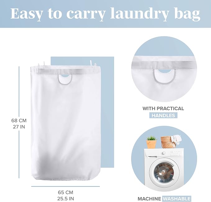 LONBET Laundry Basket with Lid, Made from Breathable Fabric | Aesthetic Clothes Hampers for Laundry with Side Handles & Sturdy Bamboo Frame (26 Gallons - Single, Light Gray) - Image 7