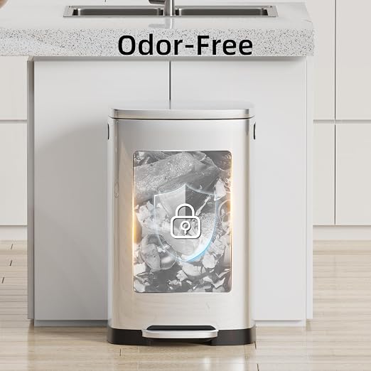 KUK 13 Gallon/50L Stainless Steel Kitchen Trash Can with Lid and Step Pedal-Large Capacity Garbage Bin with Odor Seal, Silent Close Lid, Removable Inner Bucket for Home, Kitchen, Bedroom, Office - Image 5