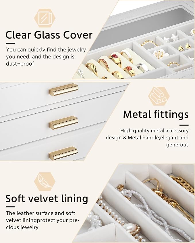 AKOZLIN Jewelry Box with Clear Lid Functional Leather Jewelry Storage Organizer Case 3 Drawers for Women Girls Necklace Ring Bracelet Earring - Image 2