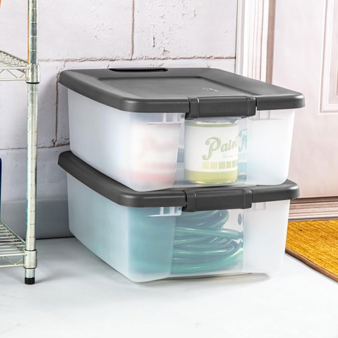 Sterilite 18-Pack Plastic Storage Bins w/ Lids, Shelf Totes Clear Containers, 25 Qt, Gray - Image 2