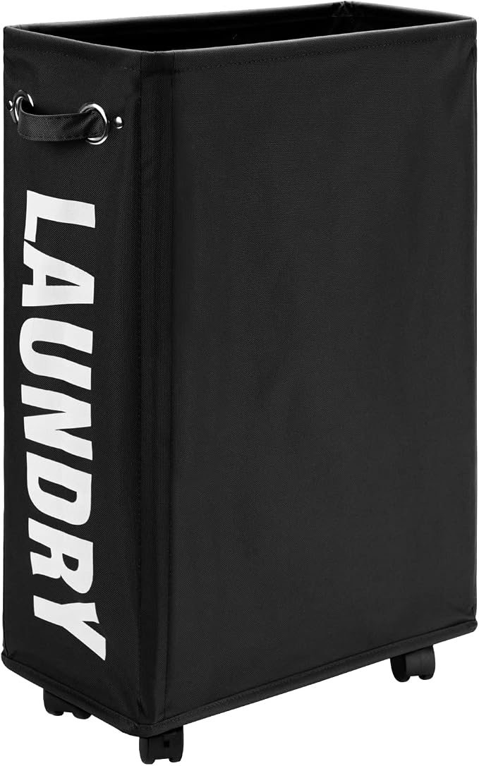 DOKEHOM 25-Inches Slim Laundry Basket on Wheels, Collapsible Rolling Laundry Hamper, Foldable Narrow Corner Clothes Storage Bins (Black) by DOKEHOM