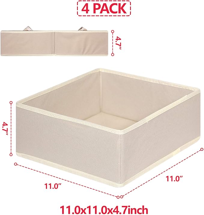DIOMMELL 4 Pack Foldable Cloth Storage Box Closet Dresser Drawer Organizer Fabric Baskets Bins Containers Divider for Clothes Underwear Bras Socks Clothing,Beige 400 - Image 2