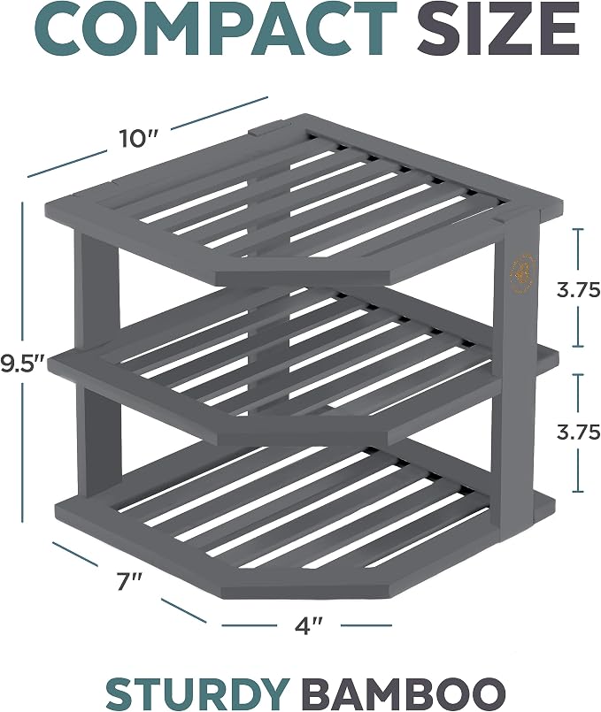 Bambüsi Plate Organizer for Cabinet - Corner Cabinet Organizer and Kitchen Cabinet Organizer Shelf, Kitchen Countertop Organizer for Plates, Dishes and Bowls, Space Saving Corner Rack, Grey - Image 3