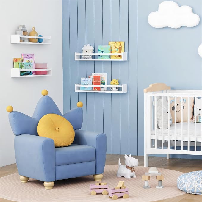 Forbena 24 Inch Wall Bookshelf for Kids Bedroom Set of 4, White Floating Nursery Book Shelves for Baby Toddler Children Girls Boys Room Decor, Large Wood Wall Mount Bookshelves and Toy Storage - Image 2