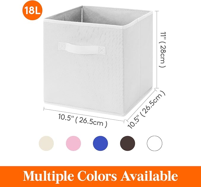 Lifewit Storage Cubes, Foldable Decorative Fabric Storage Baskets for Organizing Home Organizers with Handles for Shelves, Closet, 11 Inch Bins, 18L White, 12 Packs - Image 5