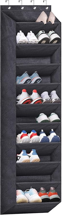 SLEEPING LAMB Over The Door Shoe Organizer for Closet with Large Deep Pockets, Narrow Shoe Rack for Door Hanging Boots Storage, Black by SLEEPINGLAMB