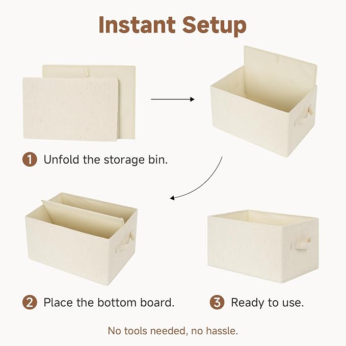 StorageWorks Closet Organizers and Storage Bins, Shelf Baskets for Clothes Storage, Fabric Storage Bins for Organization, Beige(NaturWeave Fabric), 3-Pack, Extra Large - Image 8