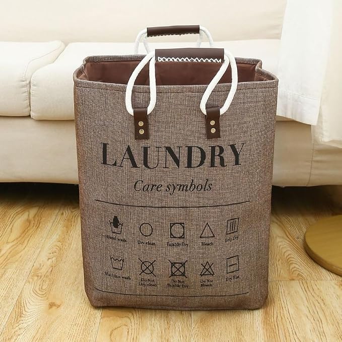 Small Laundry Basket, 50L Foldable Laundry Hamper Organizer with Handles, Fashion Portable Laundry Basket in Bedroom, Laundry Room, Closet, Bathroom, College Dorm (Brown) by MLUUHK