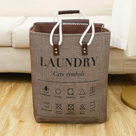 Small Laundry Basket, 50L Foldable Laundry Hamper Organizer with Handles, Fashion Portable Laundry Basket in Bedroom, Laundry Room, Closet, Bathroom, College Dorm (Brown) by MLUUHK