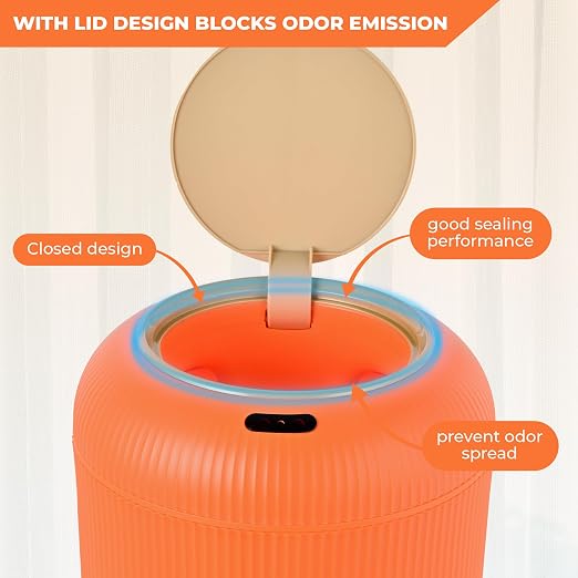 Pukomc Smart Sensor Wastebasket, Convenient and Hygienic Easy to Use, Technology Sensor Waterproof Wastebasket Plastic Trash can for Kitchen, Bathroom, Bedroom, Living Room, Office and Outdoor Orange - Image 4
