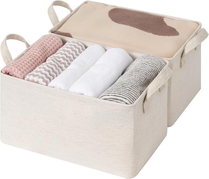 StorageWorks Storage Bins, Shelves Baskets for Organizing, Fabric Closet Organizers with Handles, Metal Frame, Beige-Cotton-linen, 2-Pack - Image 4