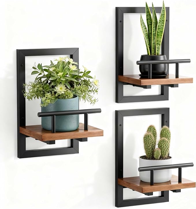 Sbosbo bosbo Floating Shelves for Wall, Plant Shelf Indoor, Wall Planters for Indoor Floating Plant Shelves for Bedroom, Living Room, Kitchen, Office, Bathroom Decor (3 Pack) by SBOSBO