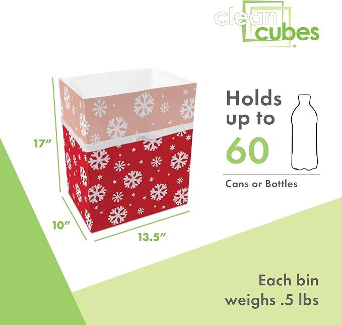 Clean Cubes 13 Gallon Disposable Pop-Up Trash Cans (3-Pack) with Fitted Bags – Foldable Garbage & Recycling Bins for Parties, Events & Kitchen (Snowflake, 17" H x 13.5" W x 10" D) - Image 4