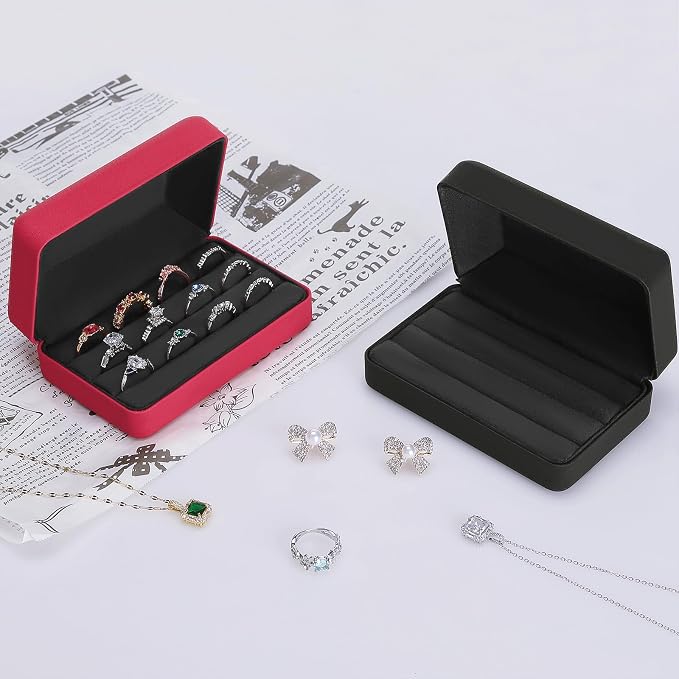 KUKUVR Velet Ring Storage Box for Multiple Rings, Travel Jewelry Ring Stud Earrings Holder Case, 3 Slot Portable Ring Display Organizer Case (Red) - Image 6
