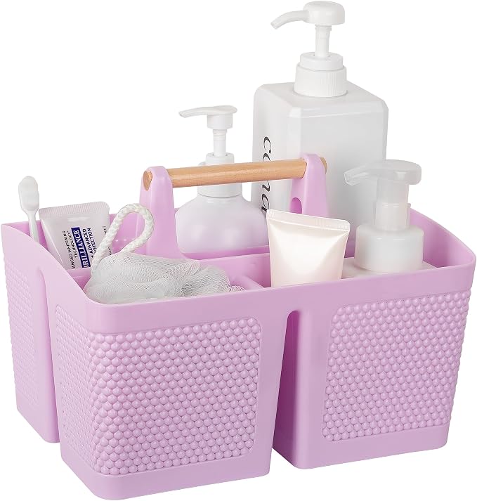 rejomiik Portable Shower Caddy Basket Plastic Cleaning Caddy Organizer Storage Tote with Handle for Bathroom, College, Dorm Room Essentials, Light Purple by rejomiik