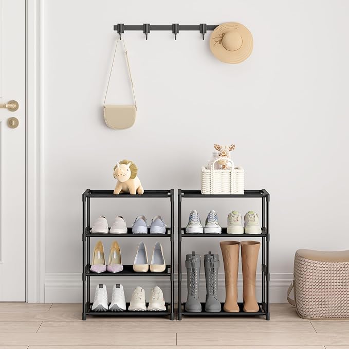 Autonomier 4 Tier Extra Small Shoe Rack (16.3" Wide), Narrow Stackable Kids Toddler Adult Shoe Storage Organizer Shelf for Closet Floor Entryway Bedroom, Space Saver Shoe Rack Organization Shelves - Image 2