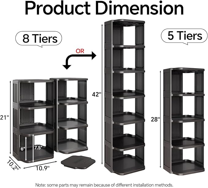 Kitstorack 8-Tier Vertical Plastic Shoe Rack, Freestanding Stackable Storage Organizer for Small Closets and Tight Spaces - Image 3