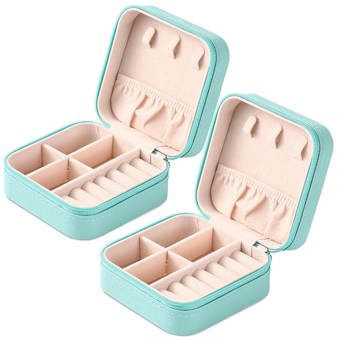 Neveika Portable Travel Mini Jewelry Box Leather Jewellery Ring Organizer Case Storage Gift Box Girls Women (bluex2). - Image 8